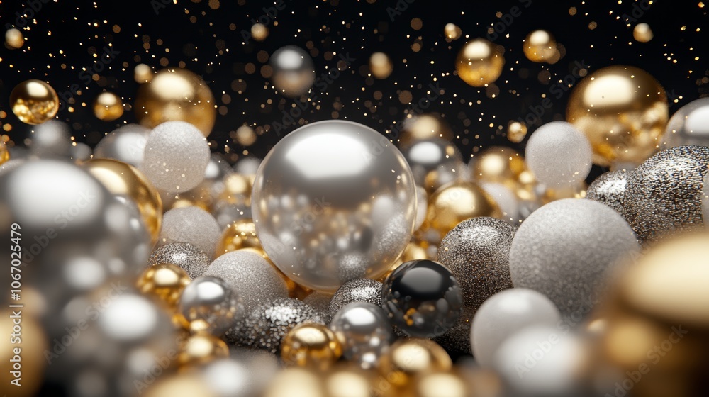 Shimmering silver and gold balloons create a festive atmosphere for celebrations events Shimmering silver and gold balloons create a festive atmosphere for celebrations events