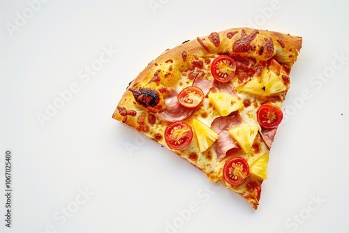 A freshly baked pizza with ham and pineapple, ready to be served.