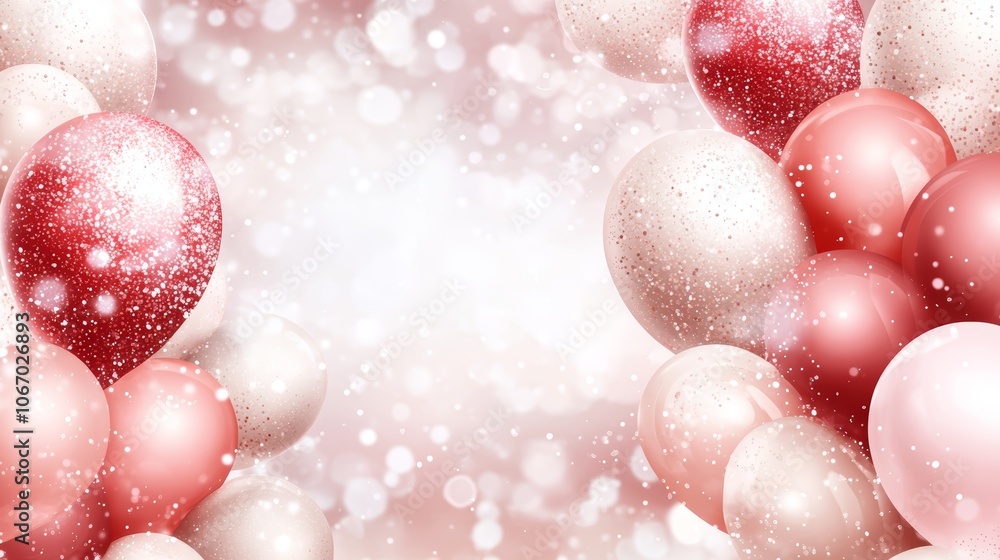 Festive red and white balloons create a vibrant contrast against serene snowy backdrop in winter celebration Festive red and white balloons create a vibrant contrast against serene snowy backdrop in winter celebration