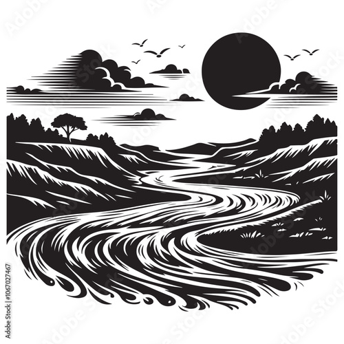 River Silhouette Vector Art, Icons, and Graphics