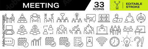 Meeting icons. Editable Line Icons. Editable stroke. Vector