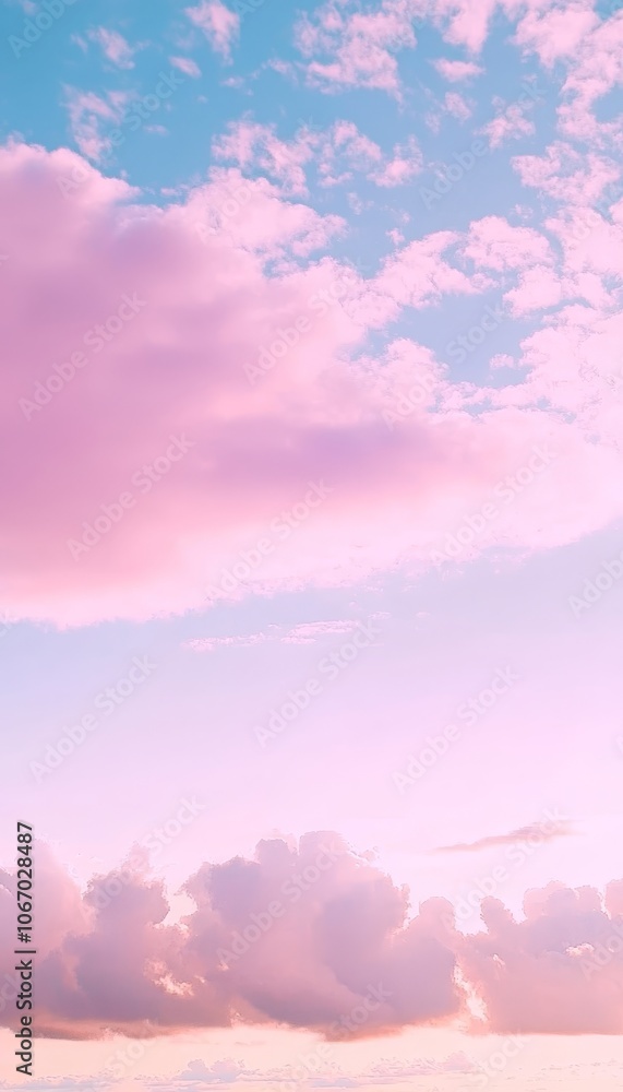 Obraz premium Pastel Pink and Blue Sunset Sky, Dreamy Cloudscape Background, Romantic Evening Atmosphere