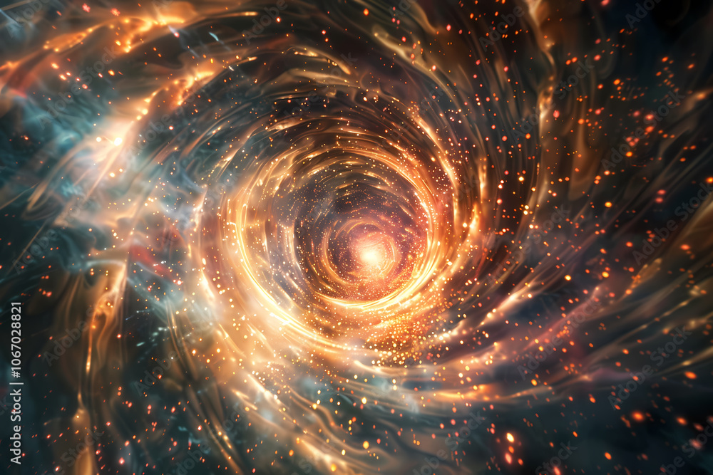 An abstract cosmic vortex filled with glowing particles and swirling gases, creating a mesmerizing light show in space. An abstract cosmic vortex filled with glowing particles and swirling gases, creating a mesmerizing light show in space.