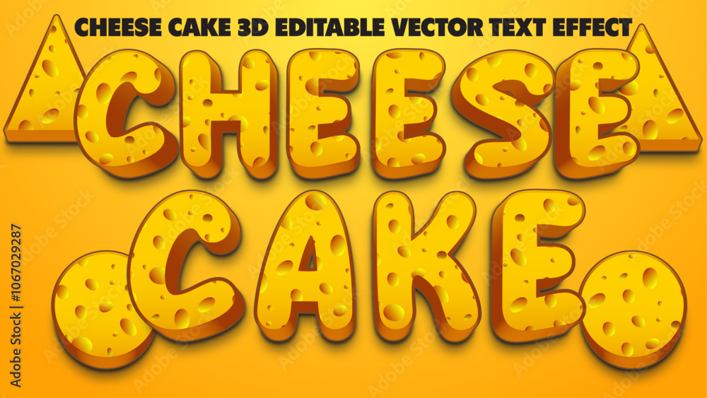 Fototapeta premium Cheese cake 3d editable vector pattern text style effect yellow background
