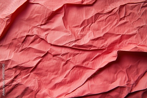 Wrinkled coral fabric texture, showcasing intricate folds and creases