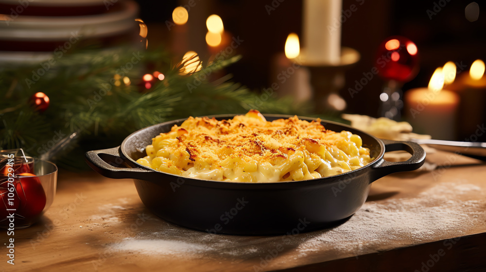 Holiday macaroni and cheese in cast iron skillet Holiday macaroni and cheese in cast iron skillet