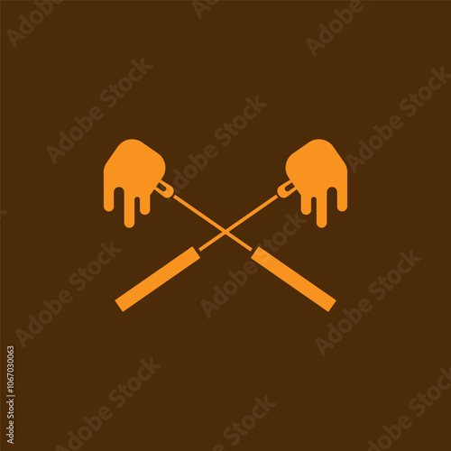 Fondue logo. Graphic design. Orange on the brown. 