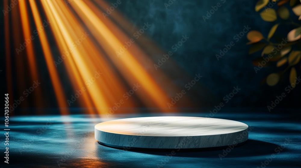 A circular platform illuminated by warm sunlight, creating an inviting ambiance against a soft, textured background. A circular platform illuminated by warm sunlight, creating an inviting ambiance against a soft, textured background.