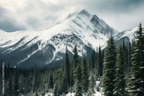 Mountain snow tree landscape.