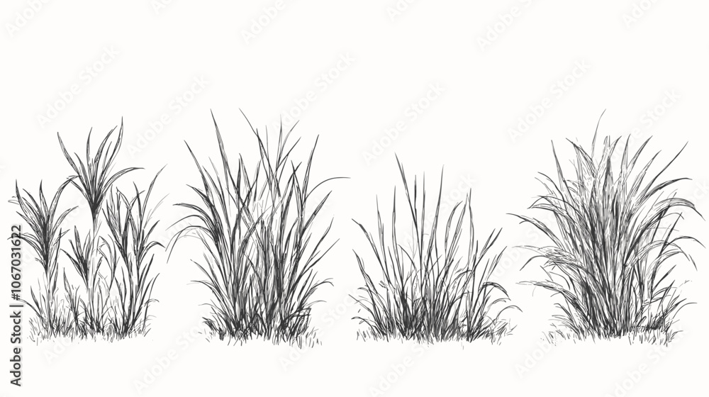 Set of vector grass illustrations on a white background. Architectural Drawings, Minimal style cad turf drawing, Side view, set of graphics meadows elements outline symbol for lawn landscape design Set of vector grass illustrations on a white background. Architectural Drawings, Minimal style cad turf drawing, Side view, set of graphics meadows elements outline symbol for lawn landscape design