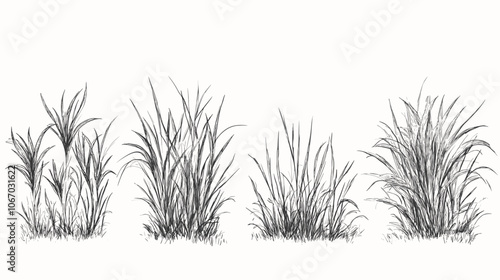 Set of vector grass illustrations on a white background. Architectural Drawings, Minimal style cad turf drawing, Side view, set of graphics meadows elements outline symbol for lawn landscape design