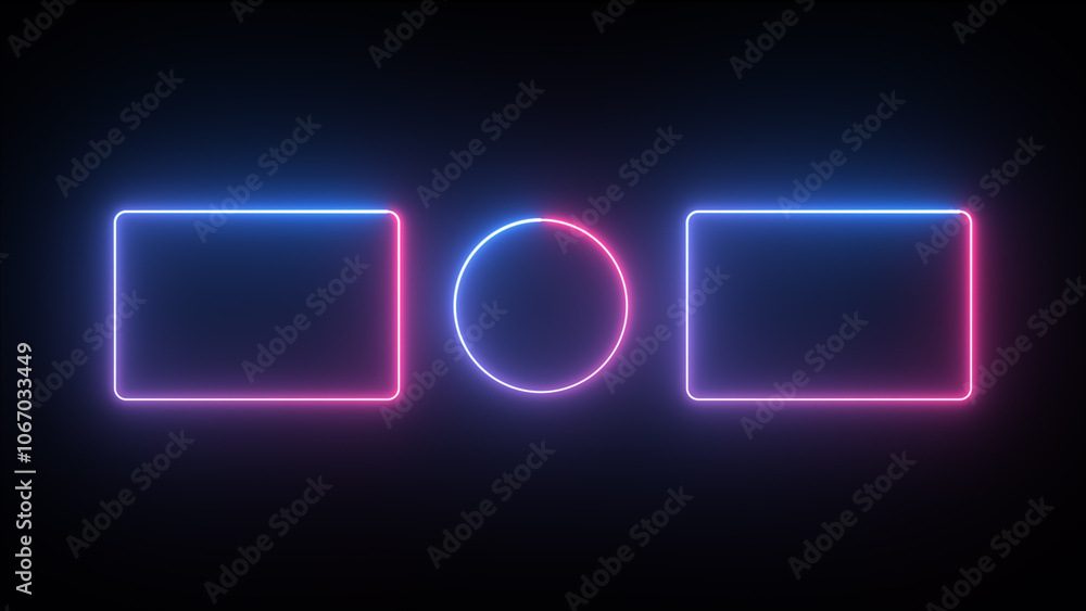 Animation of circle square shape frame neon glowing. background animation abstract blue and pink. Animation of circle square shape frame neon glowing. background animation abstract blue and pink.