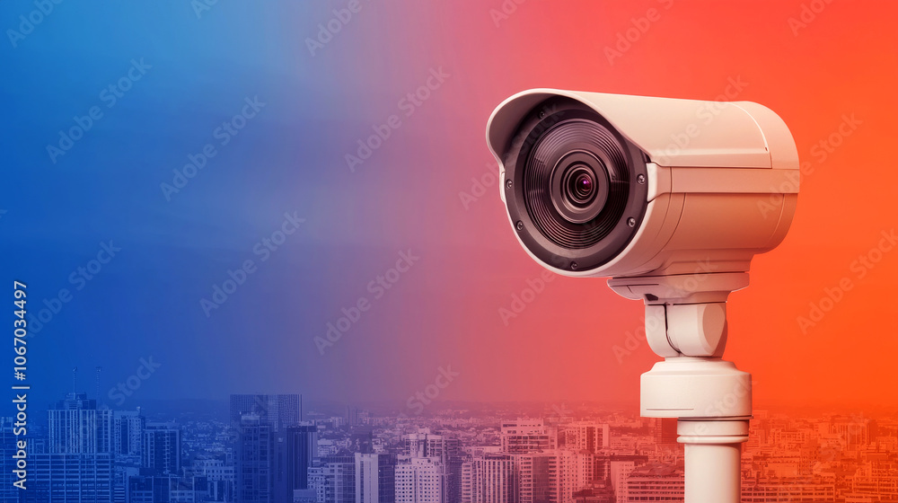 A surveillance camera on a colorful gradient background, symbolizing security and monitoring in urban environments. A surveillance camera on a colorful gradient background, symbolizing security and monitoring in urban environments.