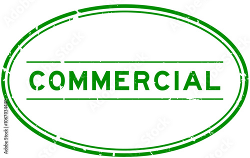 Grunge green commercial word oval rubber stamp in white background