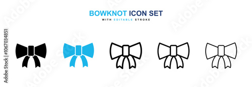 Bowknot icon set in black and blue color