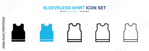 Sleeveless shirt icon set in black and blue color