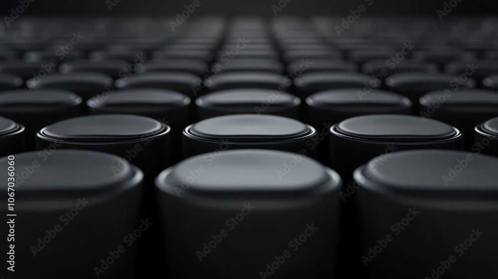 Fototapeta premium Abstract pattern of black cylinders arranged in rows.