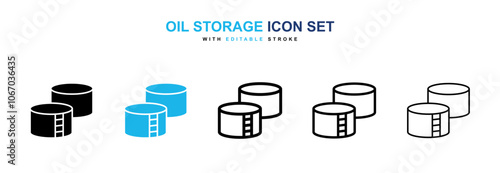 Oil storage icon set in black and blue color photo