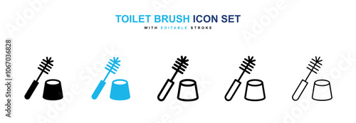 Toilet brush icon set in black and blue color