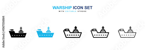 Warship icon set in black and blue color