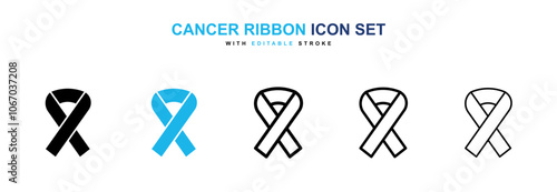 Cancer ribbon icon set in black and blue color