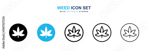 Weed icon set in black and blue color