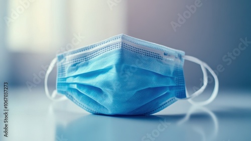 Blue disposable face mask on smooth surface photo