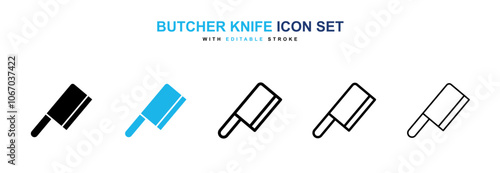 Butcher knife icon set in black and blue color