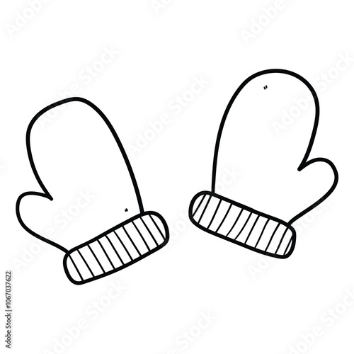 Hand drawn doodle pair warm mittens on a white background.