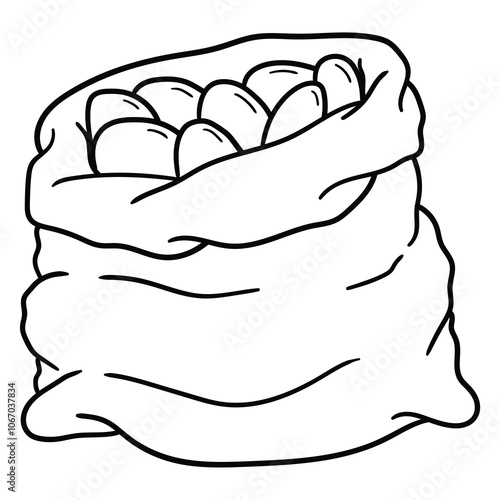 Hand drawn doodle sack of potatoes on white background.