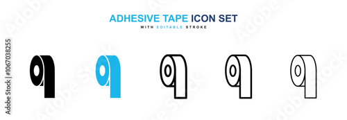 Adhesive tape icon set in black and blue color