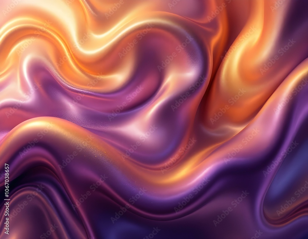 Obraz premium Abstract Iridescent Gradient Background with Deep Purple and Gold Hues, Metallic Finish and Swirling Flowing Patterns