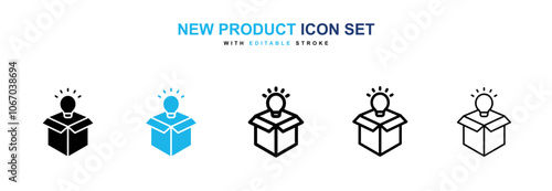 New product icon set in black and blue color