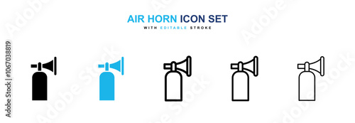 Air horn icon set in black and blue color