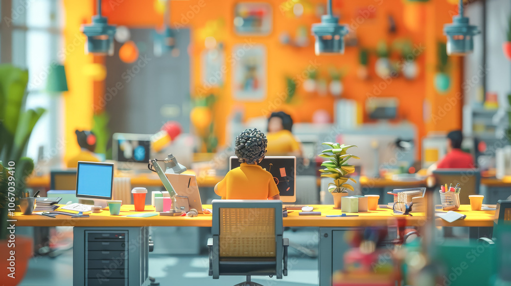 オフィスで働くビジネスマン（ミニチュア）