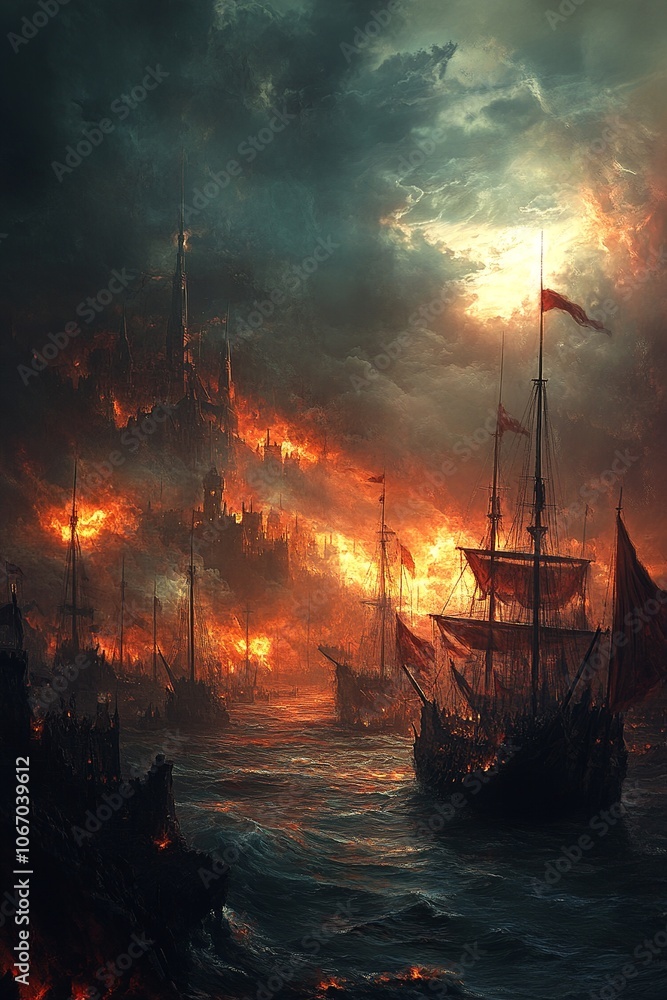 Obraz premium This imaginative depiction portrays the legendary lands of Gog and Magog, offering a vivid and mythical landscape filled with intrigue and ancient lore.
