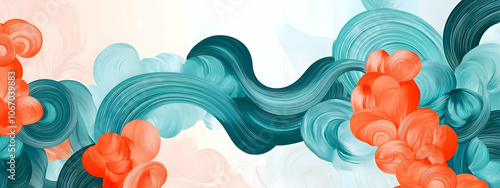 Social media graphics background showcasing abstract swirls in refreshing teal and bright coral, perfect for engaging online content and posts photo