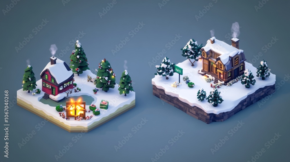 Obraz premium isometric logo factory, christmas scene 
