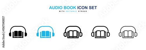 Audio book icon set in black and blue color