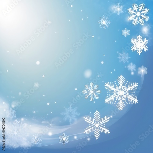 Winter background with falling snowflakes on blue