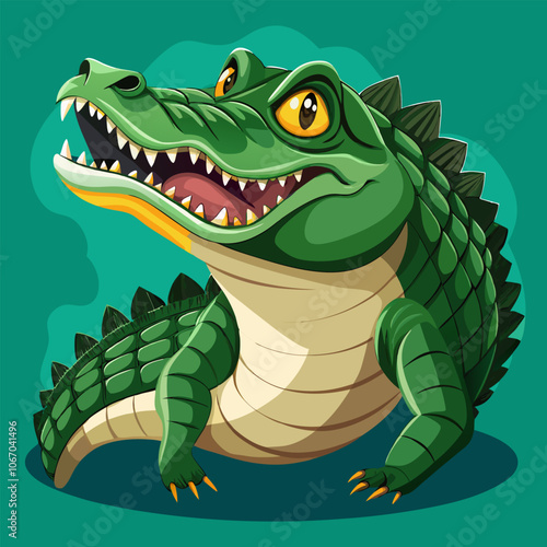 A friendly cartoon crocodile with a big toothy grin, perfect for adding a touch of fun and whimsy to your designs. This playful illustration is great for kids' books, children's products.