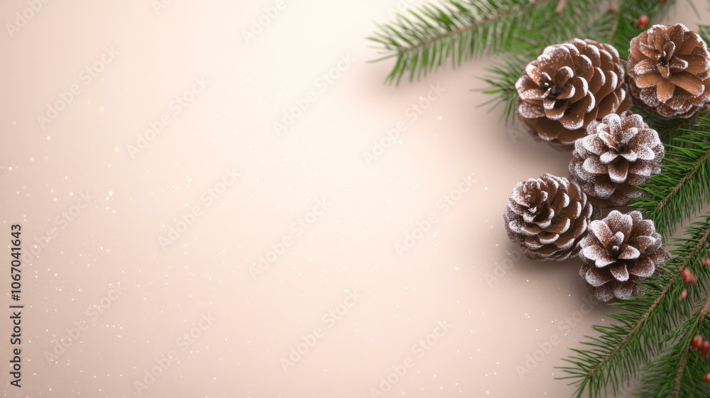 Pine cones clustered on branch with green needles, natural woodland scene Pine cones clustered on branch with green needles, natural woodland scene