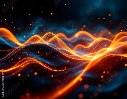 Neon Laser Light Waves with Glowing Trails and Sparks on Dark Background – Dynamic Energy Motion