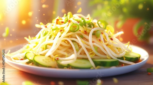 Fresh bean sprouts and crisp cucumber served as a flavorful namul side dish healthy Korean cuisine photo