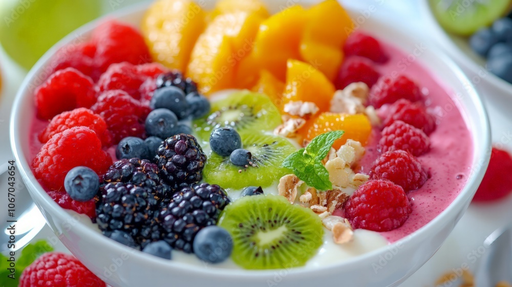 A close-up of a smoothie bowl filled with vibrant fruits and nuts, representing nutritious eating and a healthy lifestyle. A close-up of a smoothie bowl filled with vibrant fruits and nuts, representing nutritious eating and a healthy lifestyle.