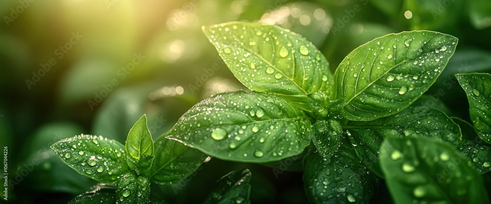 Dew Drops on Lush Green Leaves Dew Drops on Lush Green Leaves
