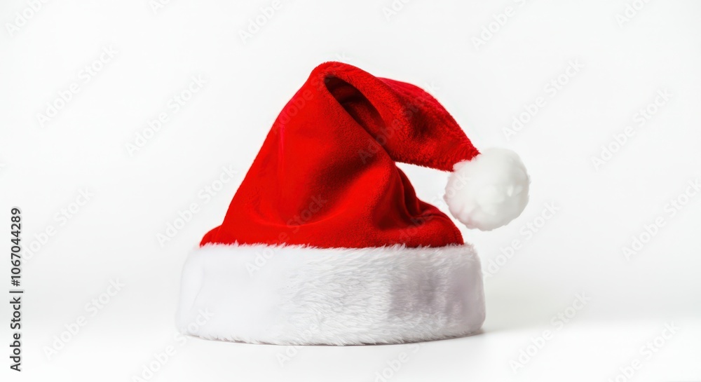 Red santa hat with white fur trim, evoking the spirit of christmas celebration Red santa hat with white fur trim, evoking the spirit of christmas celebration