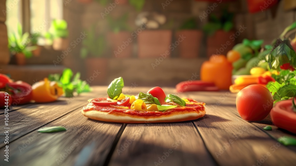 Pizza slice topped with fresh vegetables resting on a rustic wooden floor culinary photography Pizza slice topped with fresh vegetables resting on a rustic wooden floor culinary photography