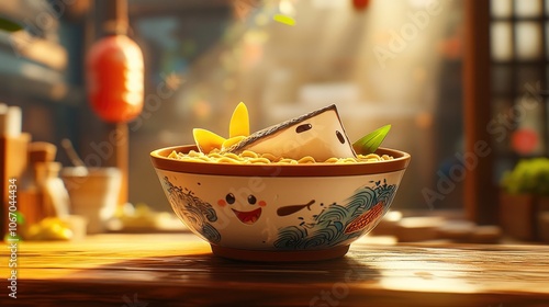 Delicious shark fin ramen served in a rustic bowl on a wooden table showcasing culinary artistry