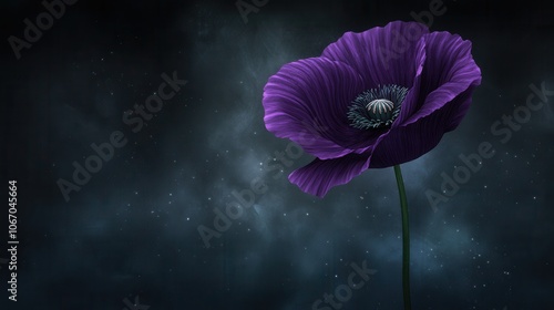 Obraz na płótnie A captivating purple poppy blooms elegantly against a cosmic background in this stunning nature scene w salonie